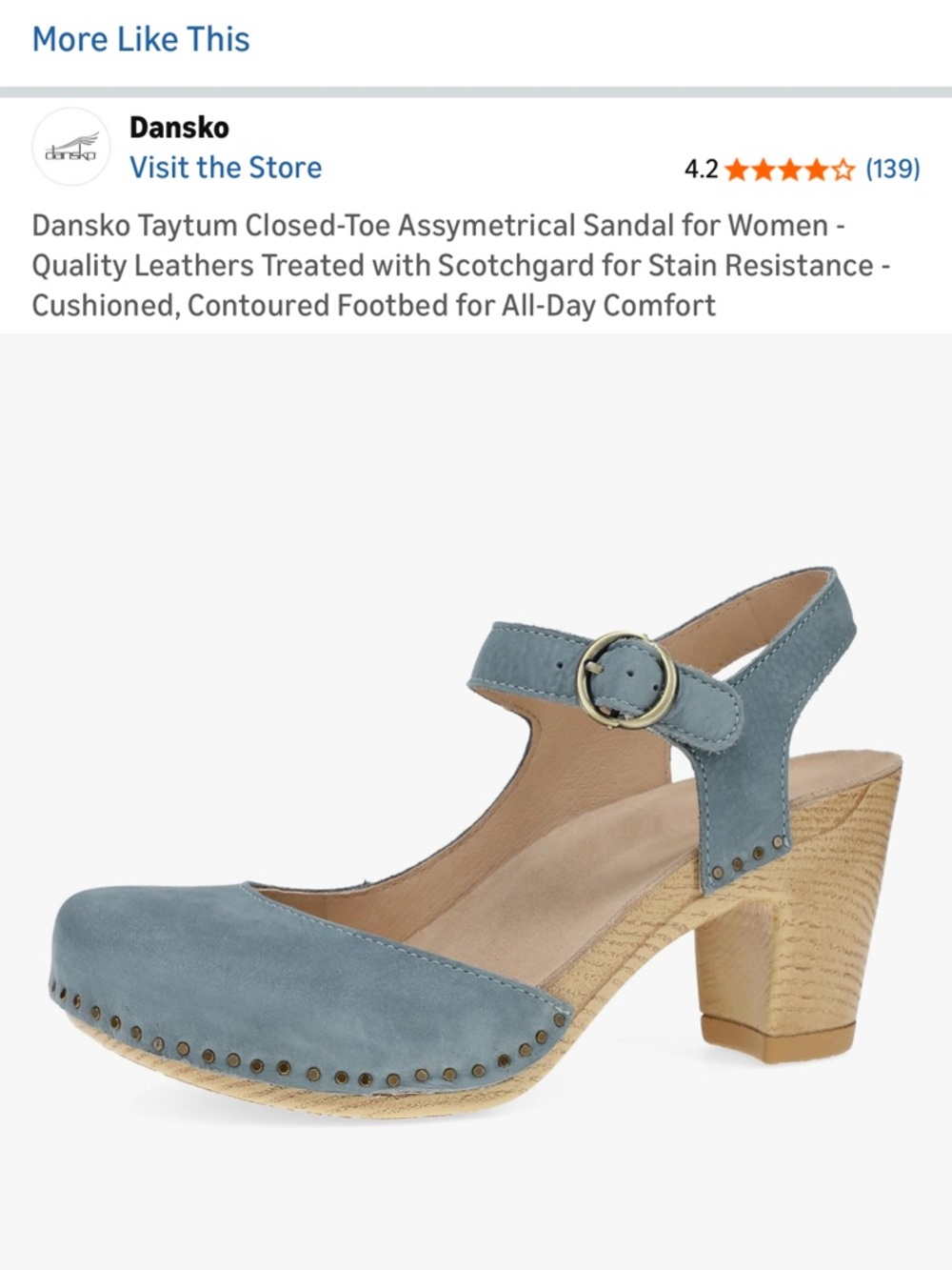 Dansko Blue Tatum Suede Mary Jane Heel with Stud Accents